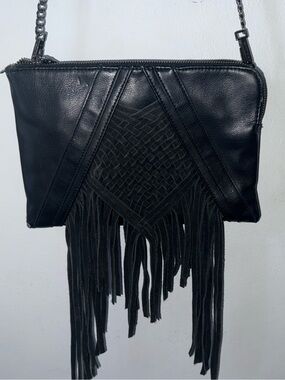 Steve Madden Black Leather Fringe Shoulder Bag